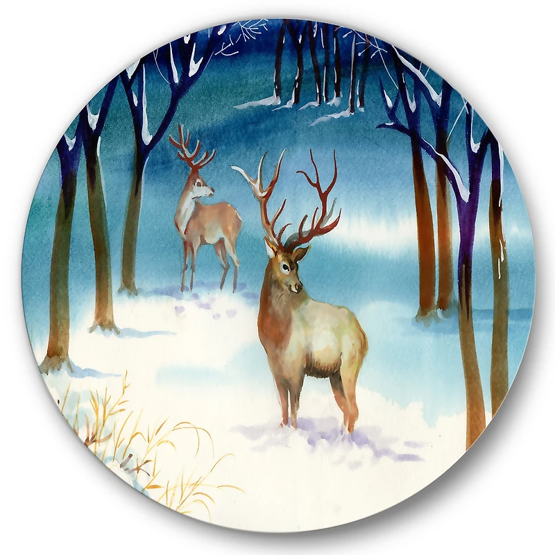 Designart - Winter Landscape With Deers