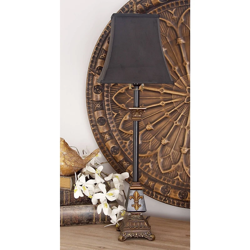 34.5" Tuscan Black Polystone Fleur-De-Lis Buffet Lamp