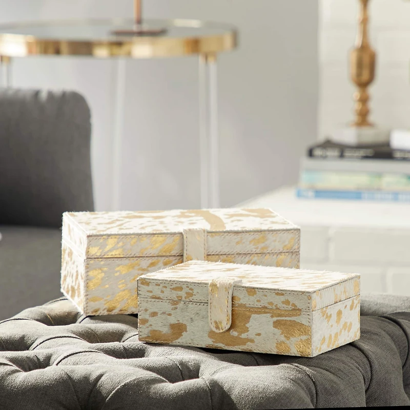 White & Gold Leather Rustic Box Set
