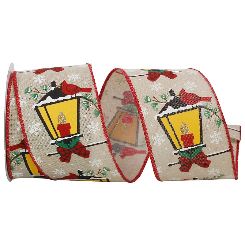 JAM Paper 2.5" x 10yd. Cardinal & Lamp Linen Wired Ribbon