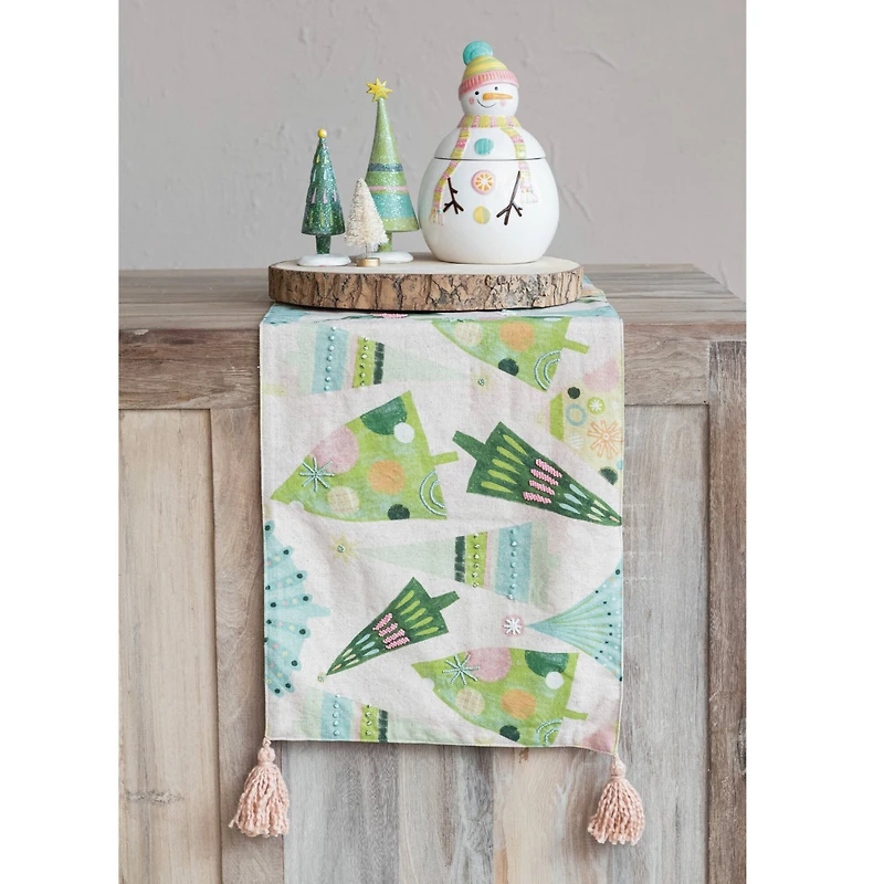 Hello Honey® 72" Green & Blue Hand-Embroidered Christmas Tree Runner