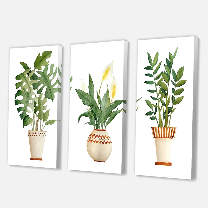 Designart - Houseplant Monstera & Peace Lily In Terra Cotta