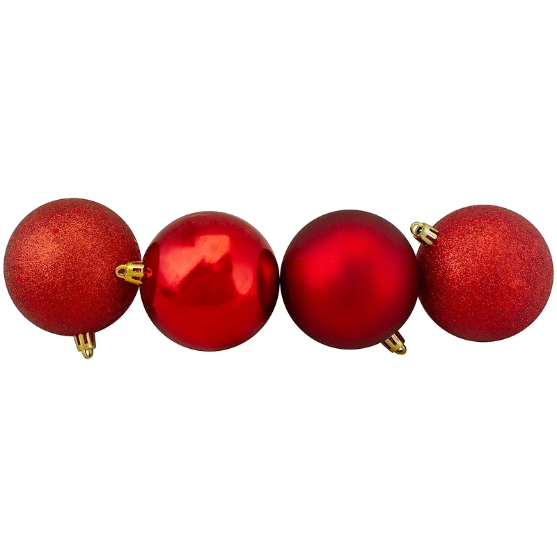 16ct. 3" Hot Red Shatterproof 4-Finish Christmas Ball Ornaments