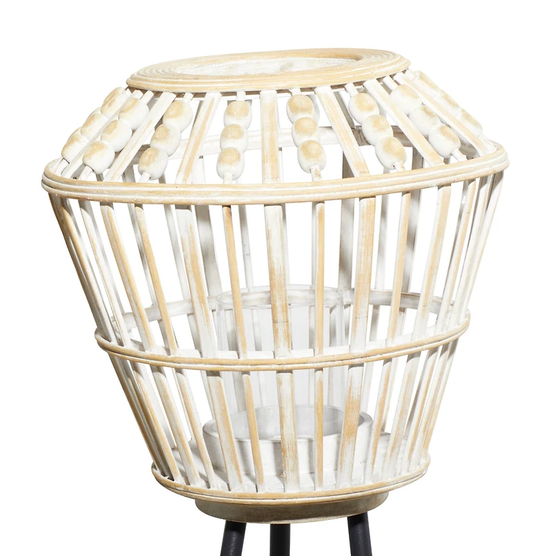 White Metal Natural Lantern, 40" x 11" x 11"