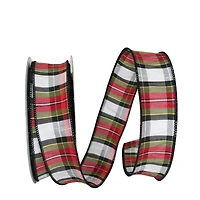 JAM Paper 1.5" x 20yd. Traditional Dupioni Wired Edge Plaid Ribbon