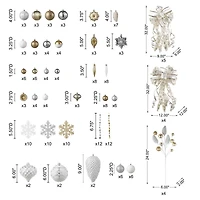 Glitzhome® Elegant Silver & Gold Shatterproof Ornaments, Pinecone Picks & Ribbon Bow Set