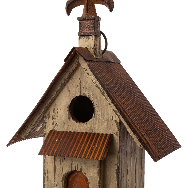 Glitzhome® Tall Distressed Wood Church Bird House
