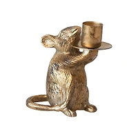 Hello Honey® 4.5" Antique Gold Finish Cast Aluminum Mouse Taper Candle Holder