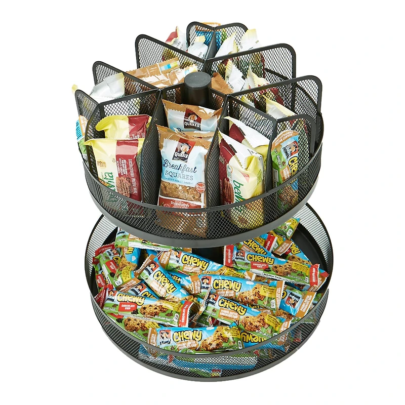 Mind Reader Black Metal Mesh 2-Tier Lazy Susan Granola Bar and Snack Organizer