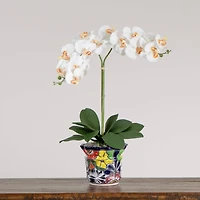 2ft. Artificial Double Orchid Arrangement in Handmade Mexican Talavera Ceramic Planter