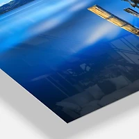 Designart 'Wooden Pier Remains In Blue Sea Modern Rectangular Wall Clock