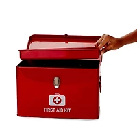 Mind Reader Red Large First Aid Kit Box With Detachable Tray & Top Handles