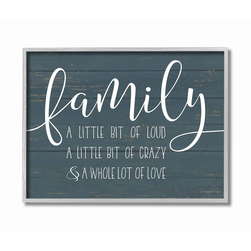Stupell Industries Blue Family Loud Crazy Love Gray Framed Wall Art