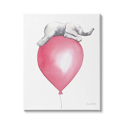 Stupell Industries Kids' Baby Elephant Sleeping on Large Red Balloon Canvas Wall Art