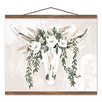 Soft Boho Floral Skull Teak Hanging Canvas