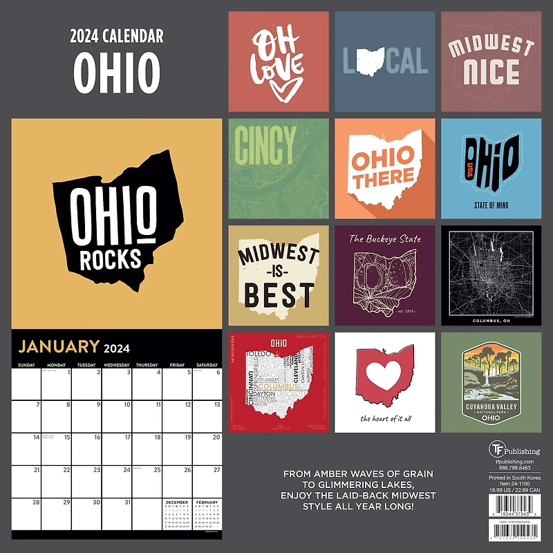 TF Publishing 2024 Home: Ohio Wall Calendar