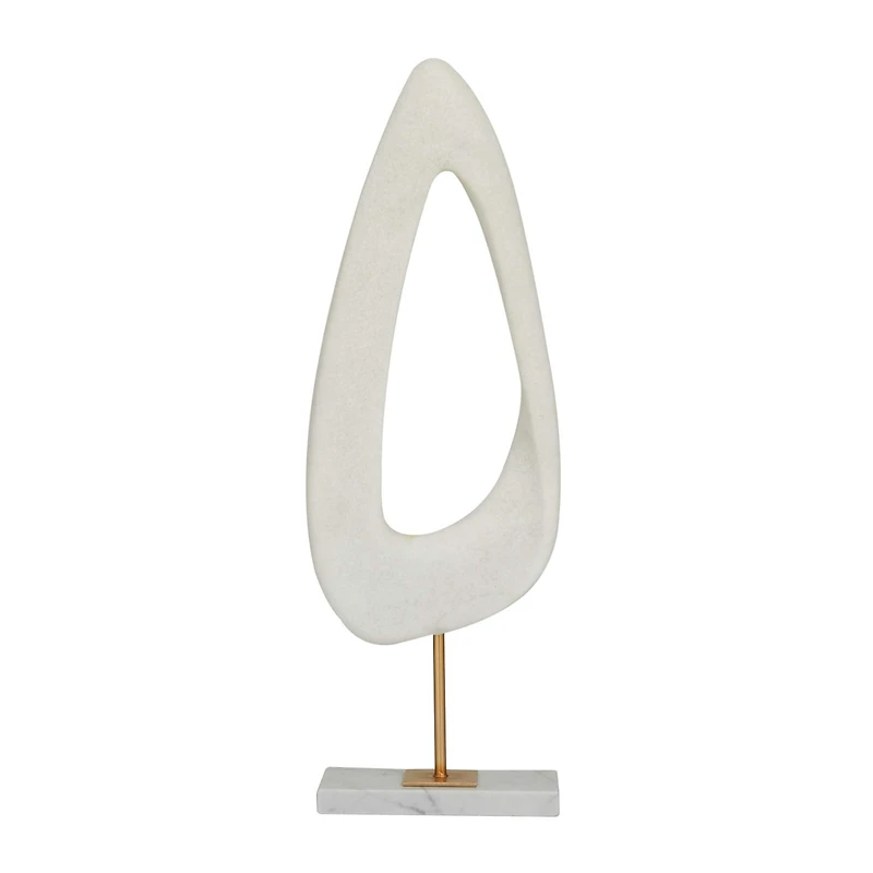 20" White Polystone Cut-Out Abstract Sculpture with Marble Stand