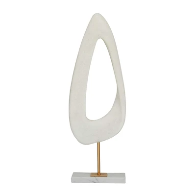 20" White Polystone Cut-Out Abstract Sculpture with Marble Stand
