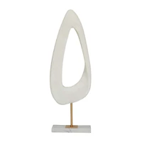 20" White Polystone Cut-Out Abstract Sculpture with Marble Stand