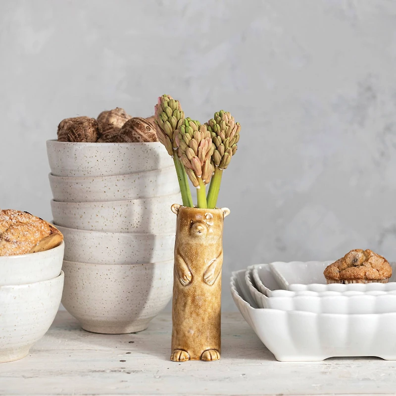 Hello Honey® 7" Brown Reactive Crackle Glaze Stoneware Bear Vase