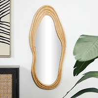 41" Brown Wood Abstract Wavy Wall Mirror with Dimensional Carved Frame
