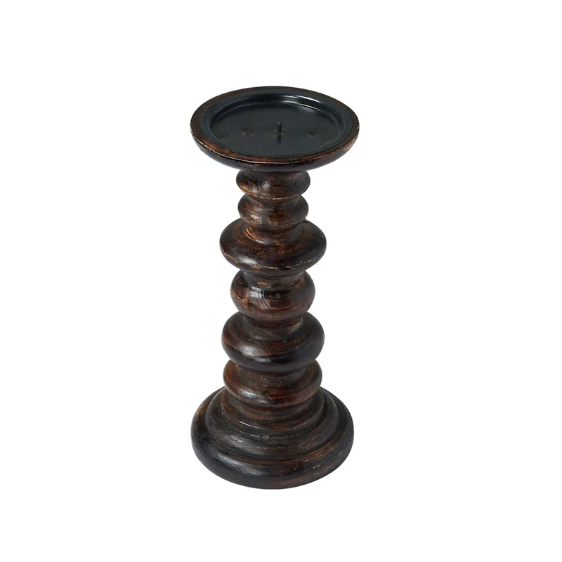 Hello Honey® 9" Natural Carved Wood Pillar Candle Holder