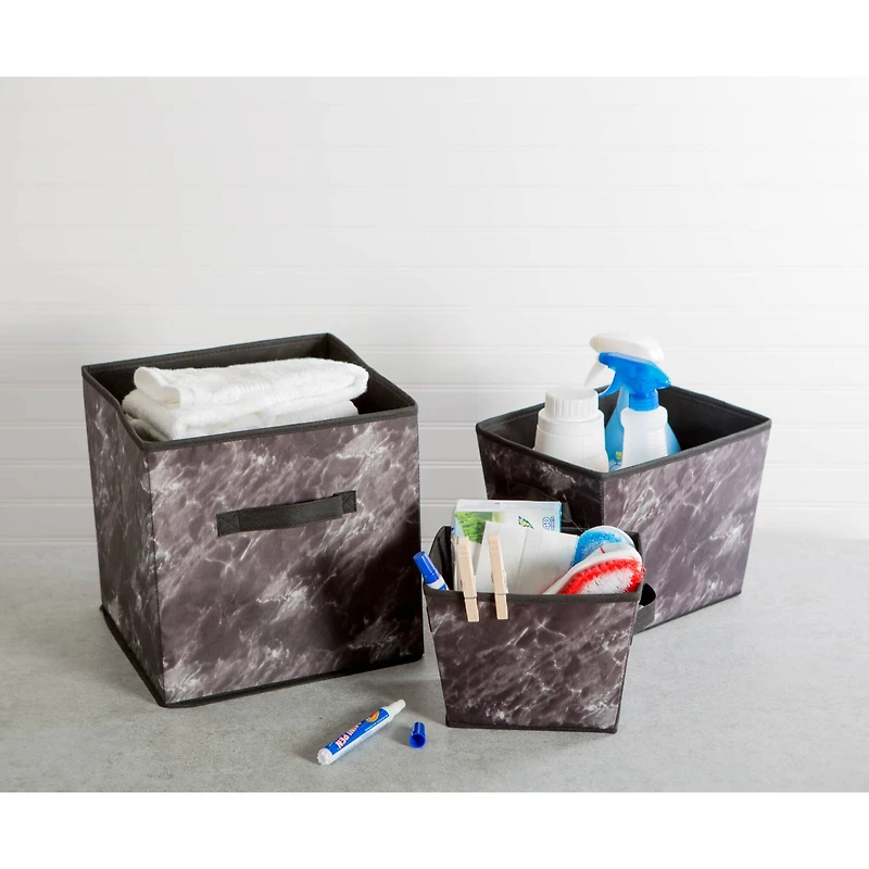DII® Black Marble Trapezoid Mixed Laundy Bin Set, 4ct.