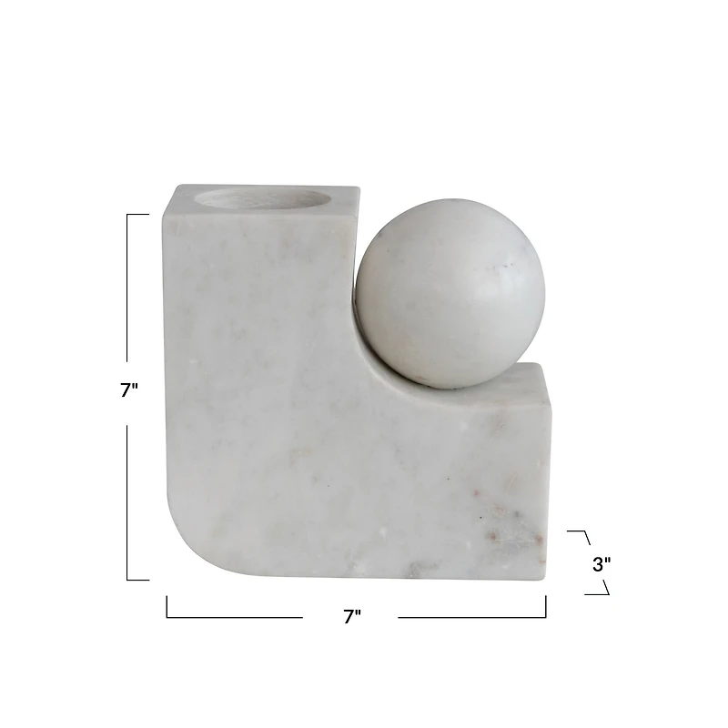 Hello Honey® 7" White Modern Marble Pillar & Taper Candle Holder Vase with Ball