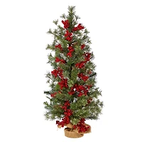 3ft. Pre-Lit Pine Artificial Christmas Tree with Berries and Burlap Base, Warm White Lights