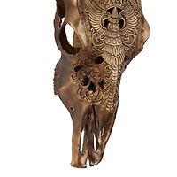 Bronze Polystone Carved Skull Cow Wall Decor 28" x 7" x 30"