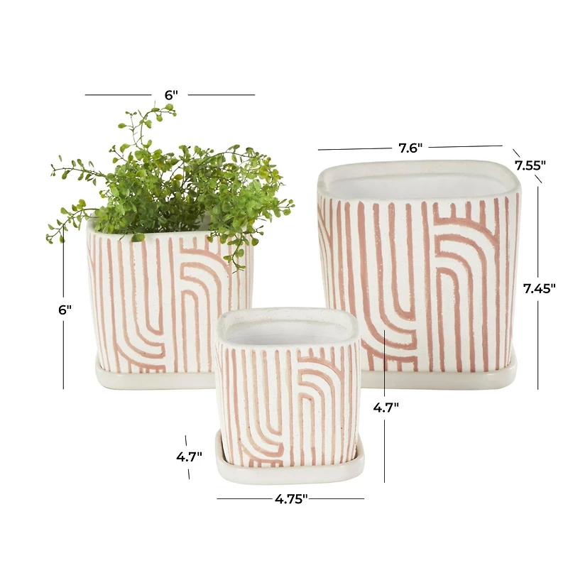 Pink Geometric Linear Arch Pattern Planter Set