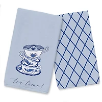 Tea Time Stacked Cups Tea Towel - Set of 2