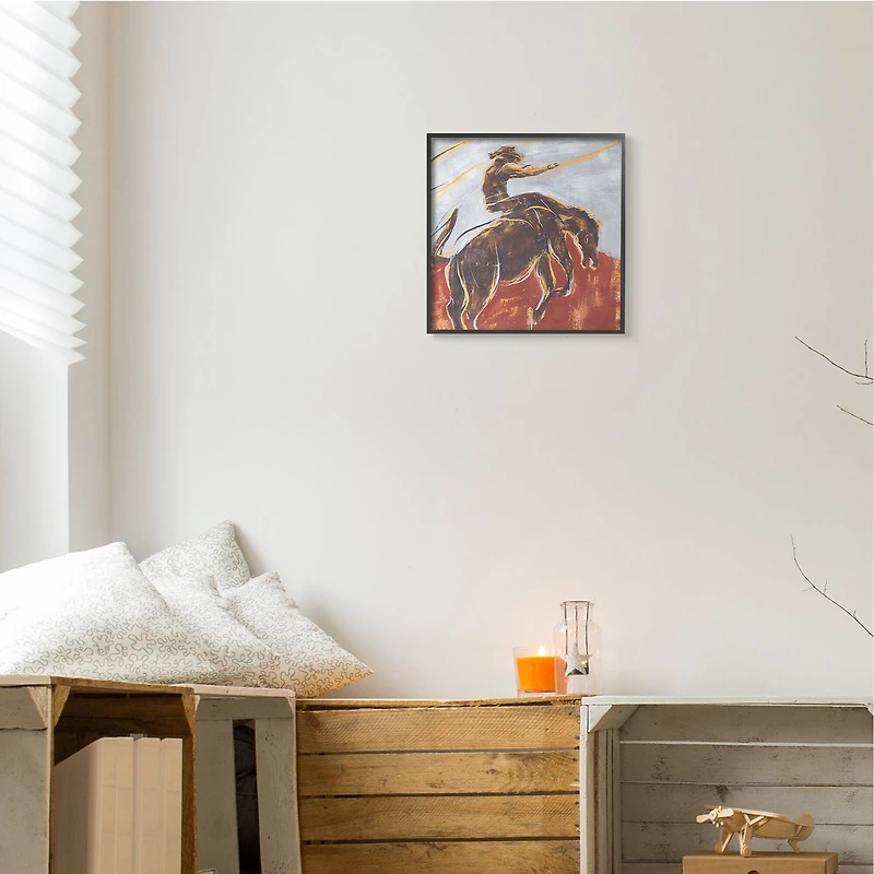 Stupell Industries Western Cowboy Lasso Horse Buck Red Blue Black Framed Wall Art