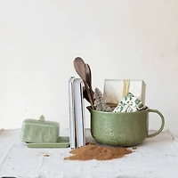 Hello Honey® 4qt. Green Trees & Matte Reactive Glaze Stoneware Batter Bowl with Handle