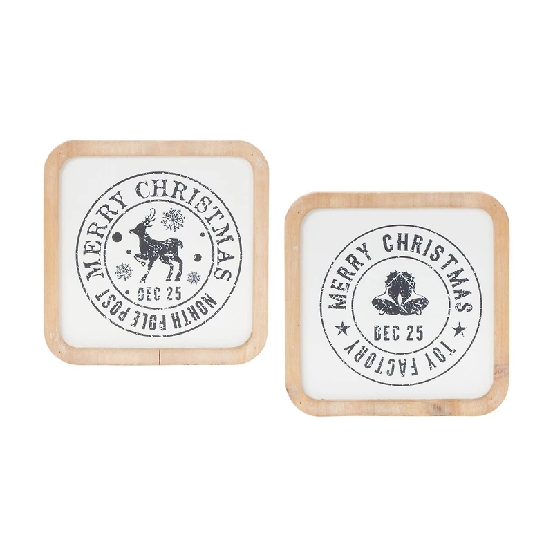 Reindeer & Bells Holiday Mail Stamp Plaque Hanging Wall Décor Set