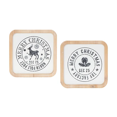 Reindeer & Bells Holiday Mail Stamp Plaque Hanging Wall Décor Set