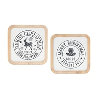 Reindeer & Bells Holiday Mail Stamp Plaque Hanging Wall Décor Set