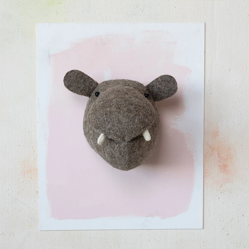 Hello Honey® 8" Gray Wool Felt Hippo Head Wall Hanging