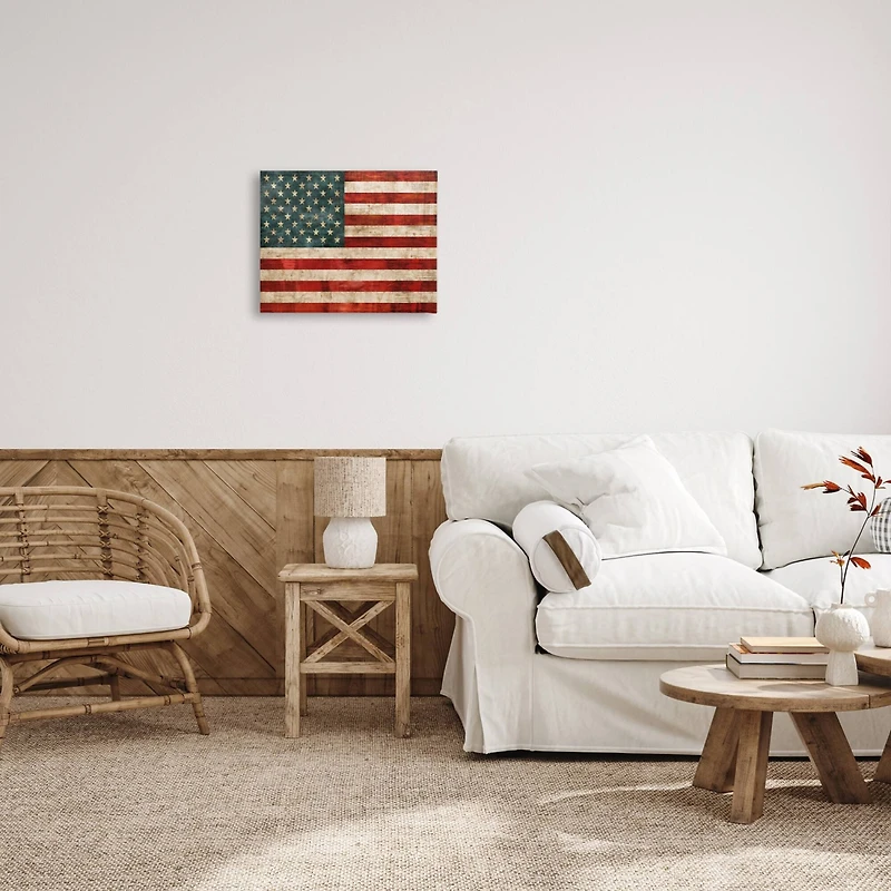 Stupell Industries US American Flag Rustic Pattern Canvas Wall Art
