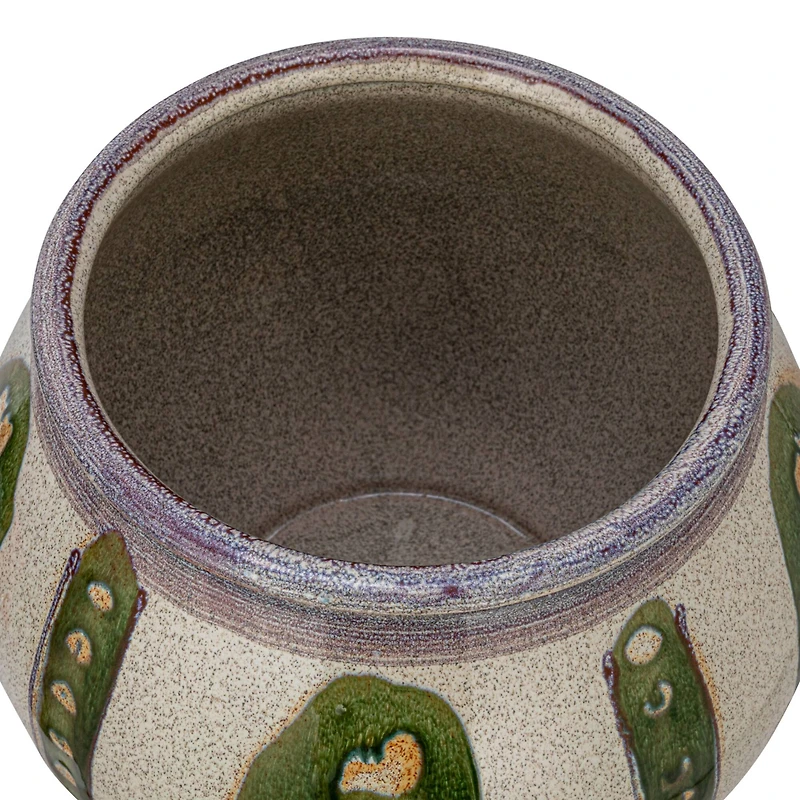 Hello Honey® 11.25" Green & Cream Round Hand-Painted Stoneware Planter