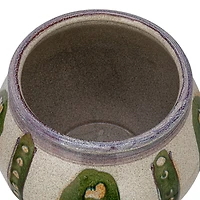 Hello Honey® 11.25" Green & Cream Round Hand-Painted Stoneware Planter