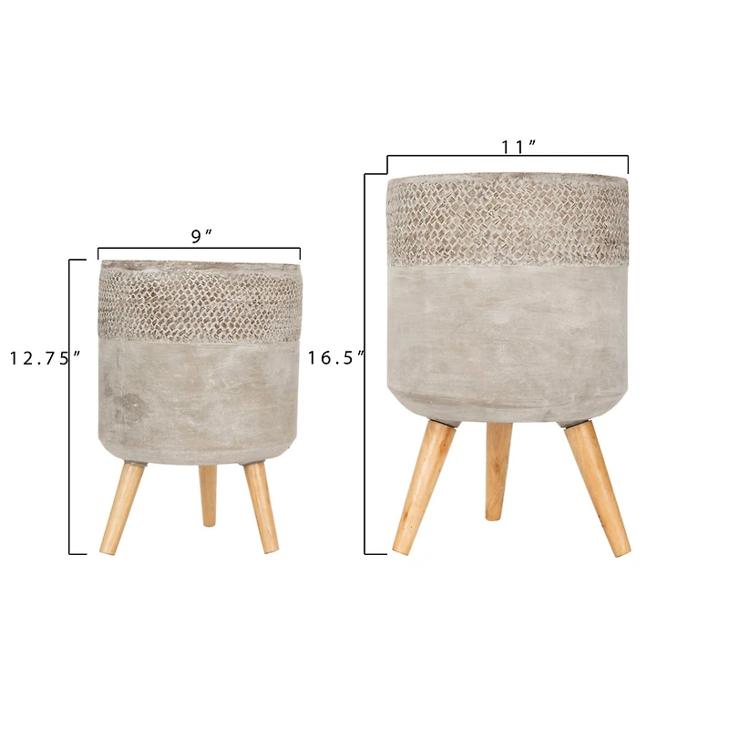 Hello Honey® Gray Cement Planter with Removable Wood Legs Set