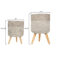 Hello Honey® Gray Cement Planter with Removable Wood Legs Set