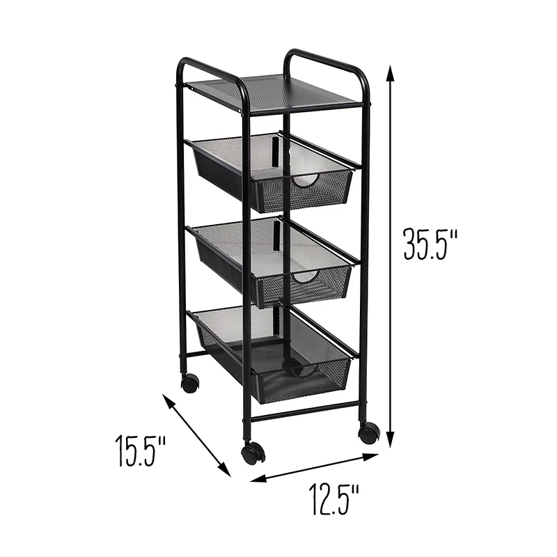 Honey Can Do Black Metal 3-Drawer Rolling Storage Cart