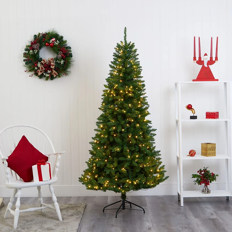 6.5ft. Pre-Lit Green Valley Fir Artificial Christmas Tree with Clear LED Lights