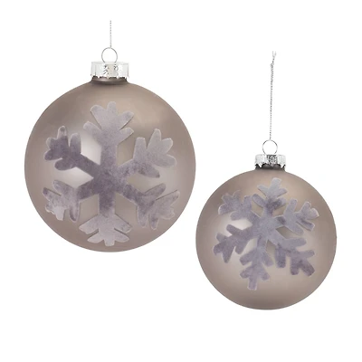 6ct. Taupe Fabric Snowflake Design Glass Ball Ornaments