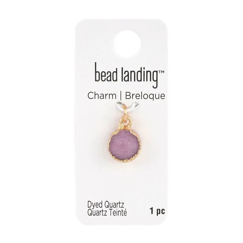 Round Light Amethyst Dyed Quartz Charm by Bead Landing™