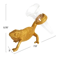 Hello Honey® 7.5" Long Gold Chameleon with Glass Vase
