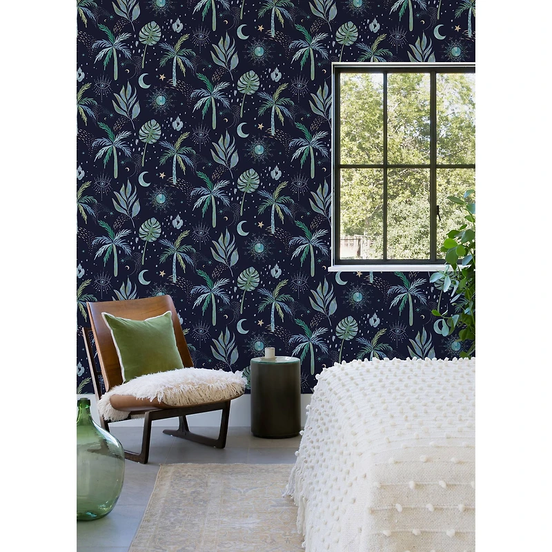 RoomMates Blue Nuit Tropicale Peel & Stick Wallpaper