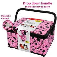 SINGER® Pink & Black Notions Pattern Sewing Basket Kit